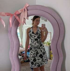 Y2K Floral Black and White Halter Dress Size 4